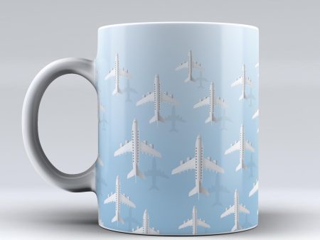 White Seamless Airplanes & Shadows Designed Mugs Online Sale