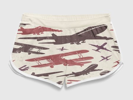 Vintage & Jumbo Airplanes Designed Women Beach Style Shorts Discount