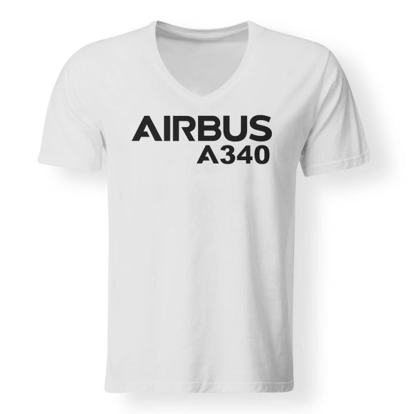 Airbus A340 & Text Designed V-Neck T-Shirts Cheap