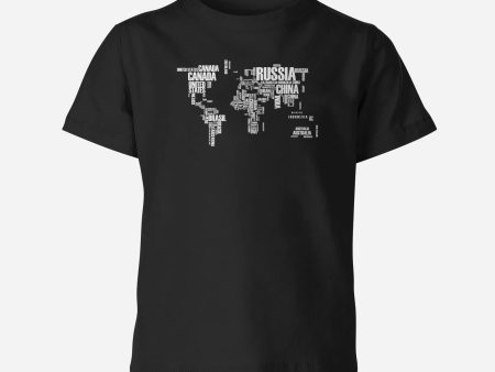 World Map (Text) Designed Children T-Shirts Online now