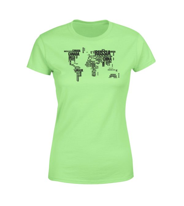 World Map (Text) Designed Women T-Shirts Cheap