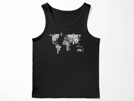 World Map (Text) Designed Tank Tops Hot on Sale