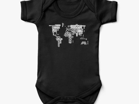 World Map (Text) Designed Baby Bodysuits Online Hot Sale