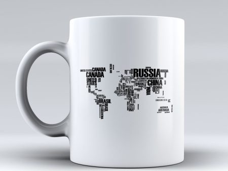 World Map (Text) Designed Mugs on Sale