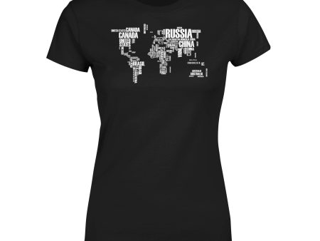 World Map (Text) Designed Women T-Shirts Cheap