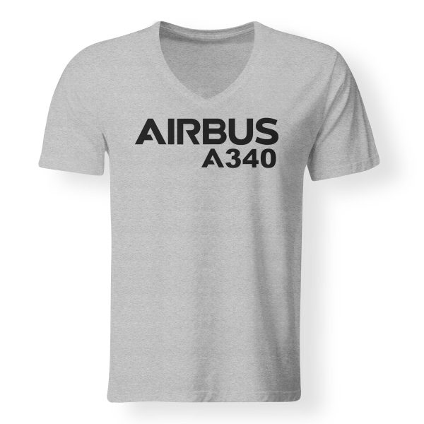 Airbus A340 & Text Designed V-Neck T-Shirts Cheap