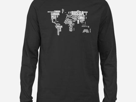 World Map (Text) Designed Long-Sleeve T-Shirts Online