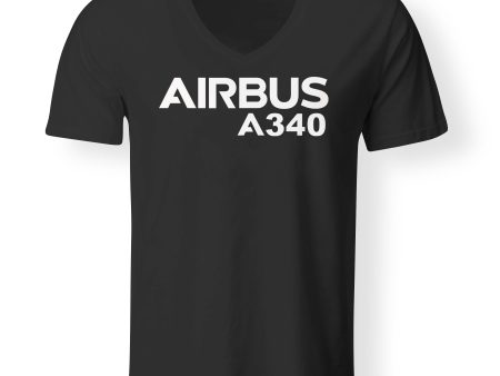 Airbus A340 & Text Designed V-Neck T-Shirts Cheap