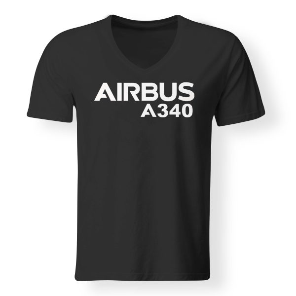 Airbus A340 & Text Designed V-Neck T-Shirts Cheap