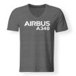 Airbus A340 & Text Designed V-Neck T-Shirts Cheap