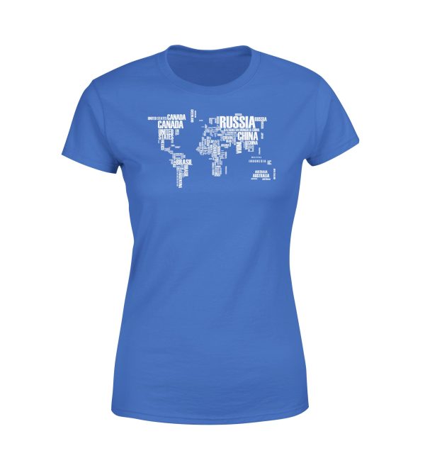 World Map (Text) Designed Women T-Shirts Cheap